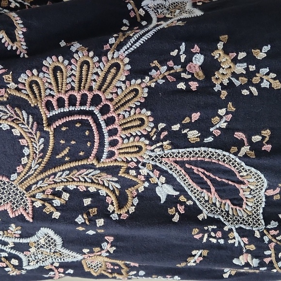 J. Jill Navy Embroidered Bohemian Floral Cotton Relaxed Midi Dress - Size Medium - Picture 5 of 15